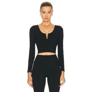 Le Ore Veneto Deep V Neck Long Sleeve Top in Black XSmall New Womens Crop